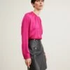 Boss Ruched-Neck Blouse In Stretch-Silk Crepe De Chine - Blouse - Bright Pink