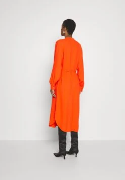 Boss Belted Shirt Dress With Collarless Styling And Button Cuffs - Jurk - Bright Orange -Sneaker 4f0b07a6a1ec427a9cad58ce45c70f06
