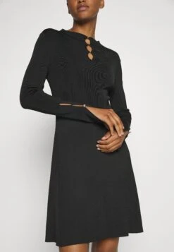 Boss Long-Sleeved Stretch Dress With Feature Neckline - Gebreide Jurk - Black -Sneaker 53feac1c7d5e49b58cc994d58f1431ed