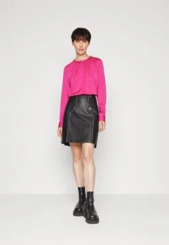 Boss Ruched-Neck Blouse In Stretch-Silk Crepe De Chine - Blouse - Bright Pink 12 Boss Ruched-Neck Blouse In Stretch-Silk Crepe De Chine - Blouse - Bright Pink -Sneaker a43385c9dd724e02802811371484e8f5