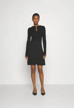 Boss Long-Sleeved Stretch Dress With Feature Neckline - Gebreide Jurk - Black -Sneaker beb3dd839457458f8e2c74220c19e544