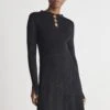 Boss Long-Sleeved Stretch Dress With Feature Neckline - Gebreide Jurk - Black