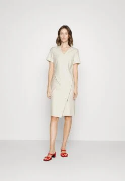 Boss V-Neck Dress With Zip Details - Jurk - Open White