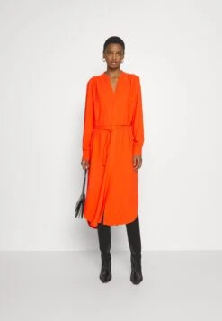 Boss Belted Shirt Dress With Collarless Styling And Button Cuffs - Jurk - Bright Orange -Sneaker fdd9adad439d464fa0427d7545976fc2