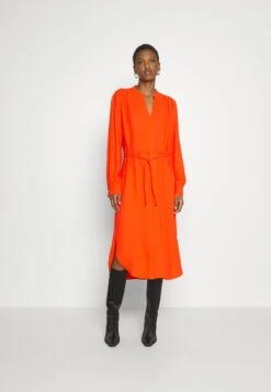 Boss Belted Shirt Dress With Collarless Styling And Button Cuffs - Jurk - Bright Orange -Sneaker ff28f86be13c402486d316a5b06b5902